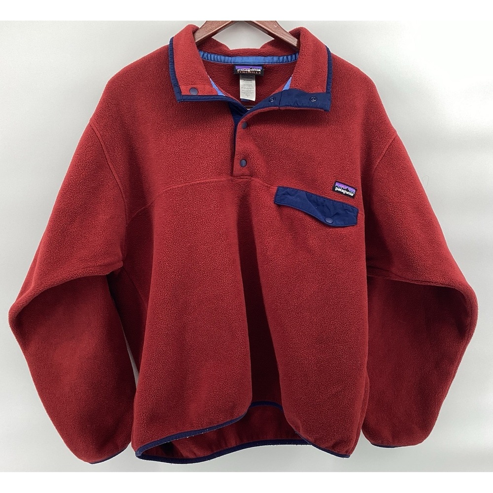 Vintage Patagonia Synchilla Snap-T Fleece Pullover Mens M Red Black Navy Blue